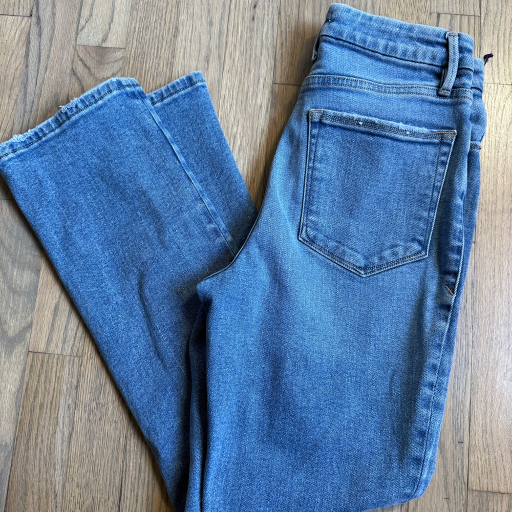 Good American Distressed Blue Straight Leg Jeans